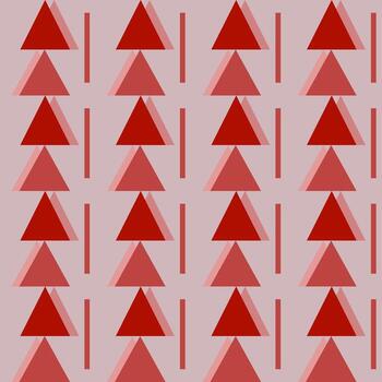 Repeating pattern with red triangles and vertical lines on a light pink background. vector