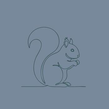 Minimalist Line Drawing of a Cute Squirrel with a Curled Tail and Playful Expression on a Solid vector