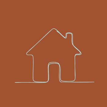 Minimalist house outline created with a single continuous line on a warm brown vector