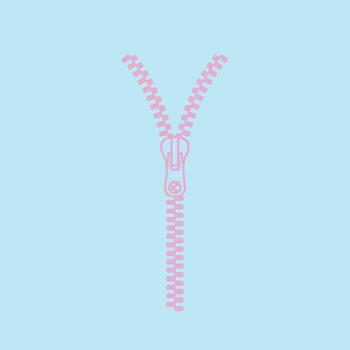 Close-up of a pink zipper with partially open teeth on a light blue , emphasizing the zipper mechanism and design details vector