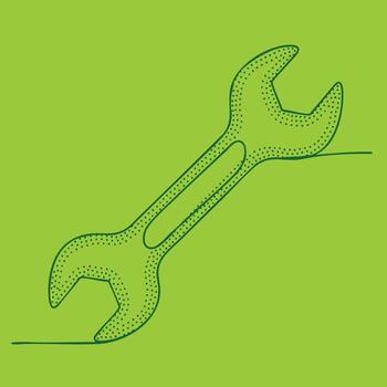Stylized of a wrench tool with a dotted pattern on a vibrant green , emphasizing mechanical and repair themes vector
