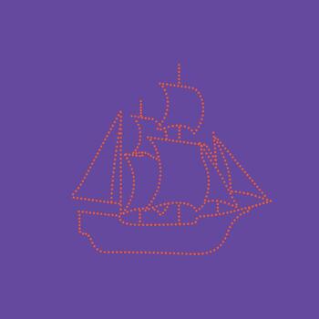 Dotted outline of a sailing ship with multiple masts and sails on a purple , emphasizing maritime adventure and exploration vector