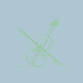 Elegant violin with bow and strings, depicted in a minimalist line art style on a soft pastel vector