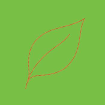 Minimalist green with a simple line drawing of two overlapping leaves in red dotted style vector