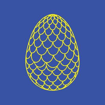 Stylized yellow and blue egg with intricate scale-like pattern on a solid vector