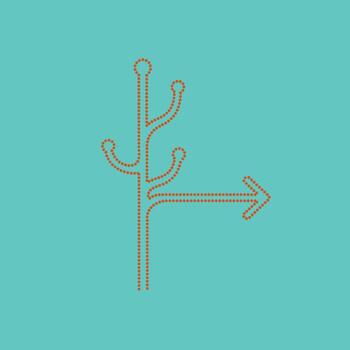 Minimalist Dotted Line Tree with Arrow on Bright Turquoise Emphasizing Direction and Growth vector