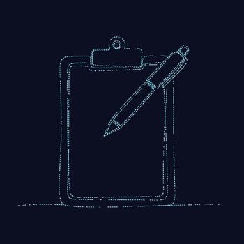 Minimalist outline of a clipboard with a pen resting on top, symbolizing note-taking or document management vector