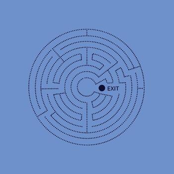 Complex circular maze with a single exit point on a solid blue , designed for puzzle-solving or entertainment purposes vector