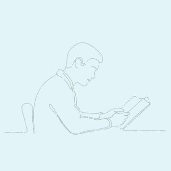 persona utilizando un tableta dispositivo con atención y compromiso en un minimalista ambiente vector