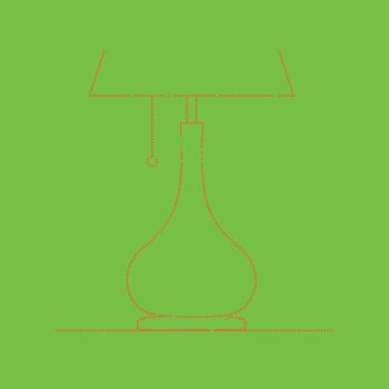 Elegant table lamp with a classic design featuring a wide base and a square lampshade, set against a vibrant green vector