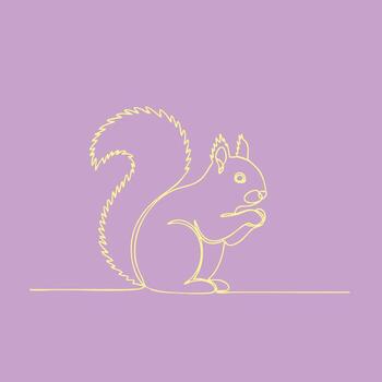 Minimalist Line Drawing of a Squirrel with a Curly Tail and Expressive Face on a Soft Purple vector