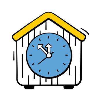Creatively designed unique icon of clock house in hand drawn doodle style vector