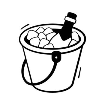 Chilled champagne bottle in ice bucket for parties, Ready to use icon. vector