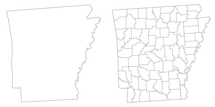 Arkansas state counties map set. Map of the US state of Arkansas with city in set white color. vector