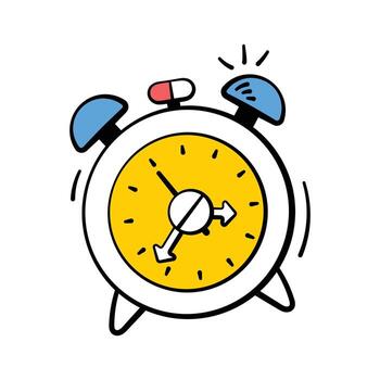 Alarm clock icon representing medication schedule and health reminders, vector