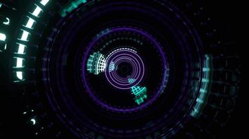 roxa e turquesa movimento dentro reator com pulsante néon energia fundo vj ciclo dentro 4k video
