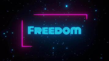 Cyan and Pink Neon Sign Freedom in Retro Style in Star Stream Background VJ Loop in 4K video