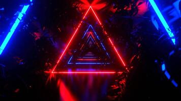 Deep Blue and Red Neon Triangle Tunnel with Tree Branches Background VJ Loop in 4K video