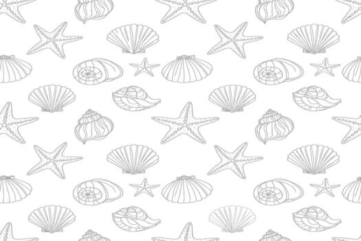 Seamless Pattern of Seashells and Starfish An Elegant Beach-Themed Design Element vector