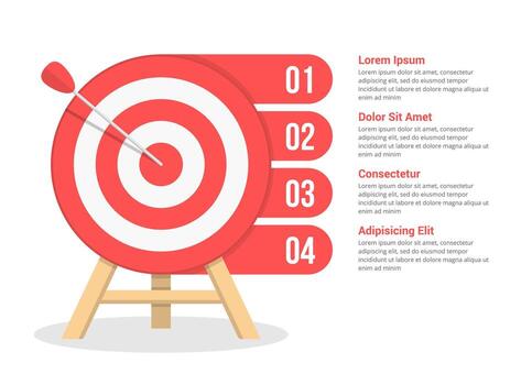 objetivo con cuatro elementos para tu texto, cuatro pasos a tu meta, infografía modelo para web, negocio, presentaciones vector