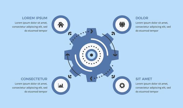 Infographic template with a gear with four elements for icons and text vector