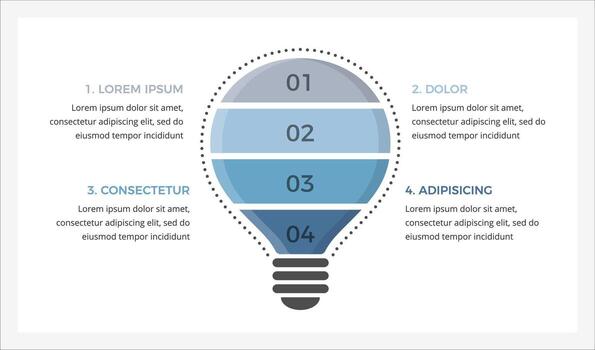 Infographic template with a light bulb divided on four elements, symbolizing innovative ideas, step or options vector