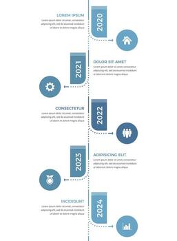 Vertical timeline - infographic template with 5 elements with place for dates, icons and text vector