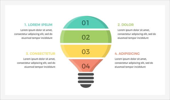 infografía modelo presentando un ligero bulbo con cuatro distinto elementos, simbolizando innovador ideas y destacando llave conceptos o pasos vector