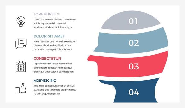Infographic template with a male head divided into 4 parts, showing different aspects or categories of information, suitable for your presentation vector