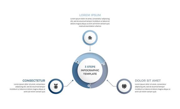Circle diagram template three elements, infographic template, process visualization vector