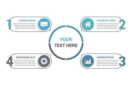 Infographic template with 4 elements, steps or options, process chart vector