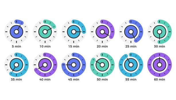Clock icons with different time vector