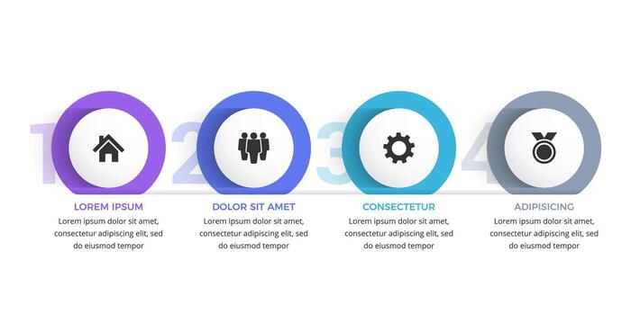 Process visualization infographic template with 4 circles for your icons and plate for your text vector