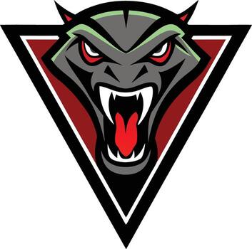 Fierce viper head emblem with red and black triangle background vector