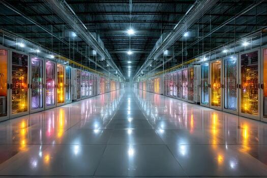 Data Center with Server Racks in Perspective for Technology and Infrastructure Design photo