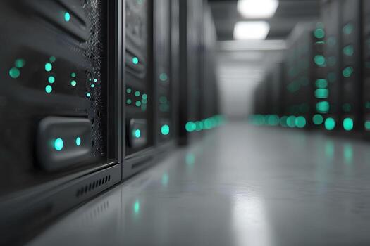 Futuristic Server Room with Glowing LED Lights for Data Storage and Technology Concepts photo