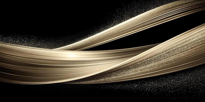 Golden shimmering waves flow gracefully across a dark background with sparkling glitter effects creating an elegant and luxurious abstract design photo