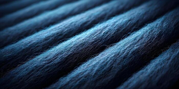A close up view reveals the intricate texture of dark blue fuzzy fabric strands arranged in parallel rows photo