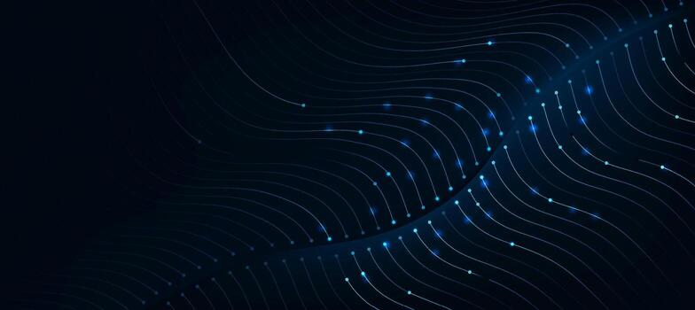 Technology Banner With Futuristic digital data wave glowing lines. Data science concept tech banner, corporate business presentation vector