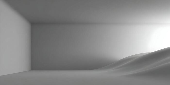 A minimalist abstract background featuring smooth gray and white undulating forms in a simple studio space with soft lighting photo