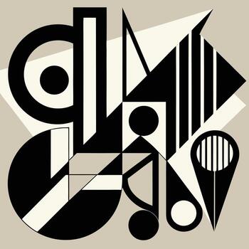 ilustración de resumen geométrico composición con negro y blanco formas, líneas, y círculos, creando un dinámica y moderno visual vector