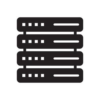 Black data server rack icon, storage and network equipment symbol isolated on white background vector