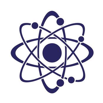 A simple and clean atomic structure illustration with dark blue color on white background vector