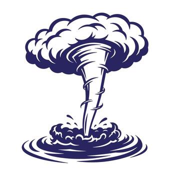 Illustrated depiction of a destructive tornado touching down on the water and creating turbulence. vector