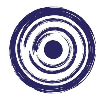 Abstract design of concentric brush stroke circles in a dark blue color against white backdrop vector