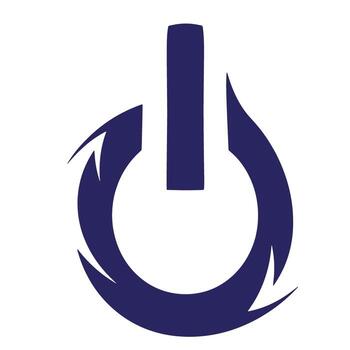 Abstract power button icon in deep blue with arrows on white background vector