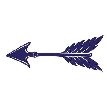 illustration of a single navy blue arrow with feather fletching and sharp arrowhead. vector
