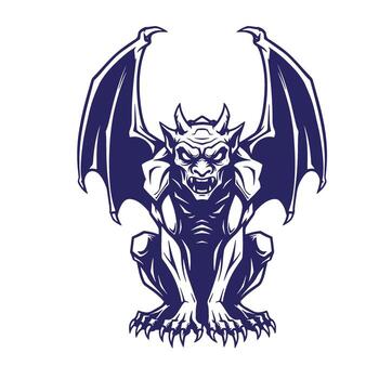 Intricate gothic gargoyle illustration depicting a powerful creature with wings and a fierce expression vector