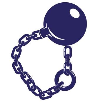 Stylized illustration of a ball and chain representing restriction and imprisonment isolated vector