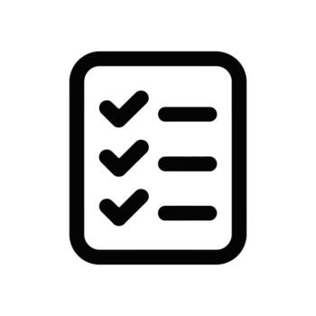Black checklist icon with checkmarks and lines on a white background, format vector